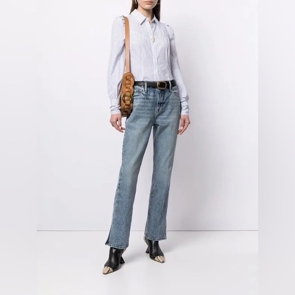 Veronica Beard “Verani” White & Blue Puff Sleeve Collared Button Down Shirt XS - Picture 2 of 8